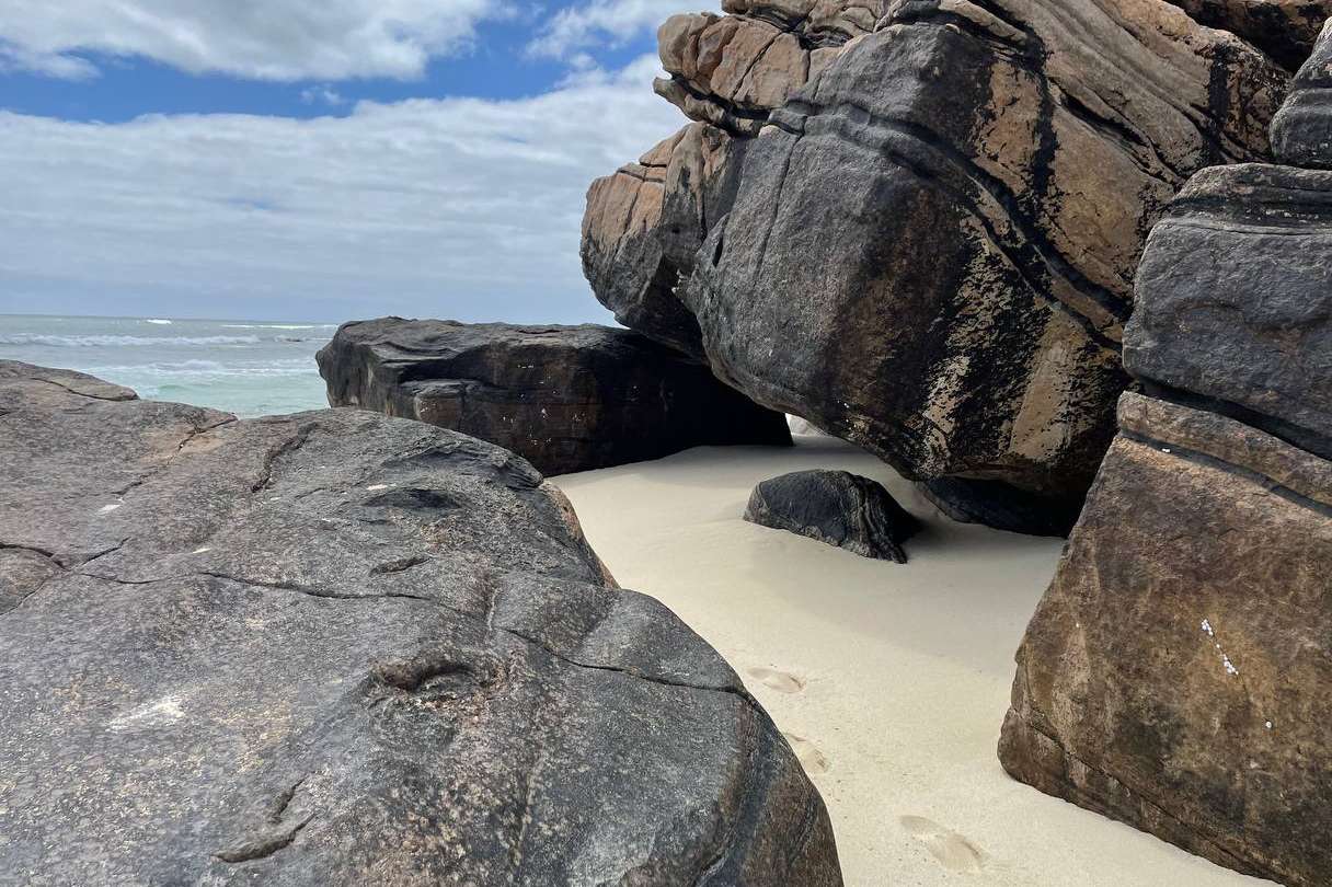 View of rocks at Gnoocardup Beach