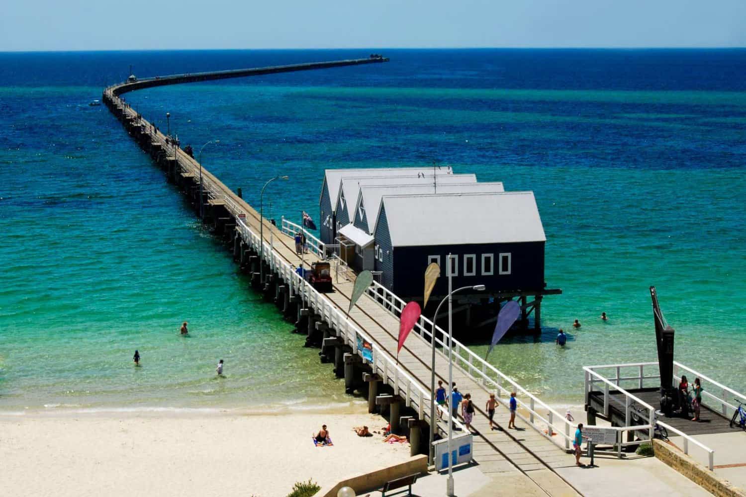 View of Busselton Jetty stretching out to sea on a fine day from Perth to Busselton