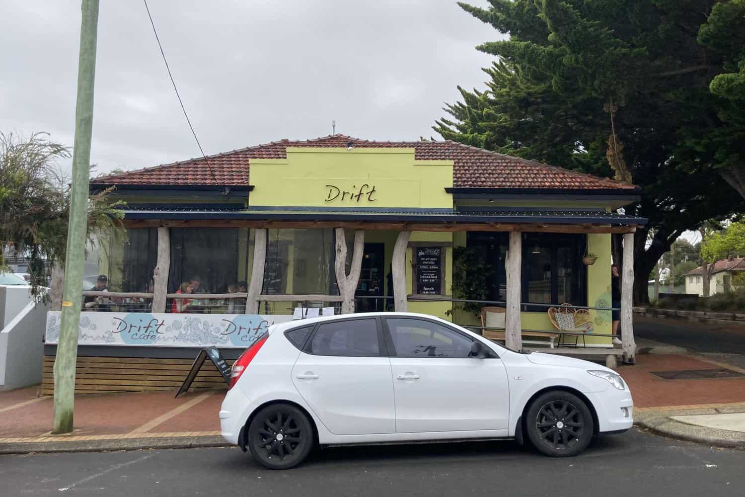 Drift Cafe, one of the best coffee spots in Margaret River, bustling with locals and visitors enjoying their freshly brewed coffee and delectable lunch options at outdoor tables.